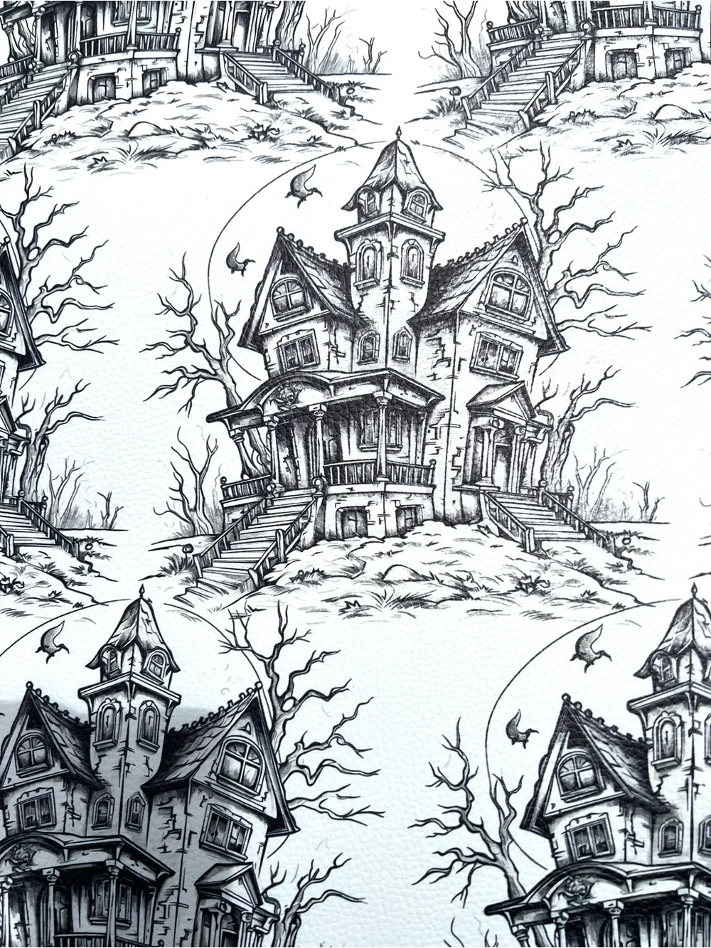 Halloween Haunted House Anti Fatigue Floor Mat Black & White Gothic Mansion